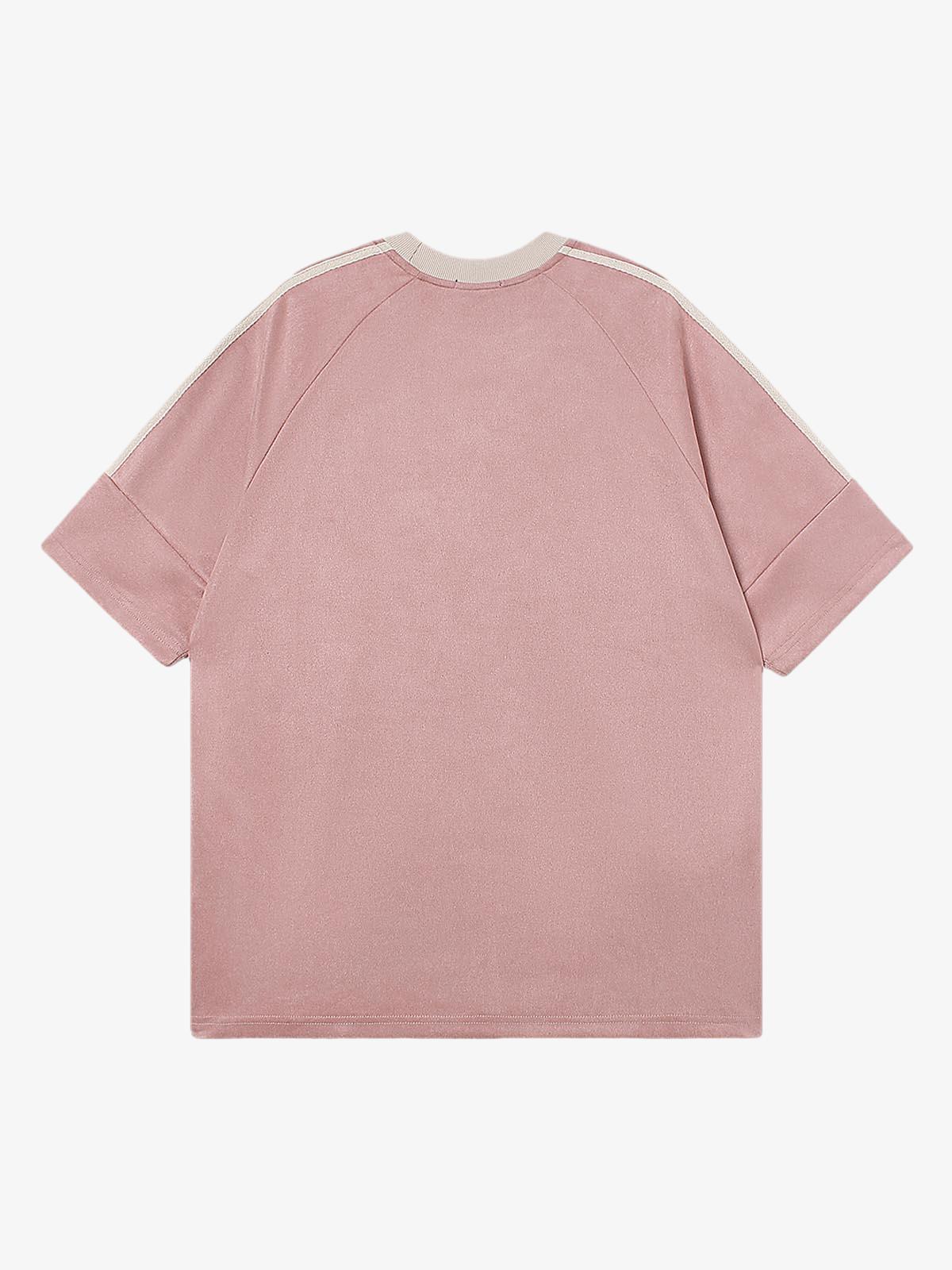 Suede Contrast Color Spliced Letter Embroidery Oversize T-shirt - 2462 SP250915KSND