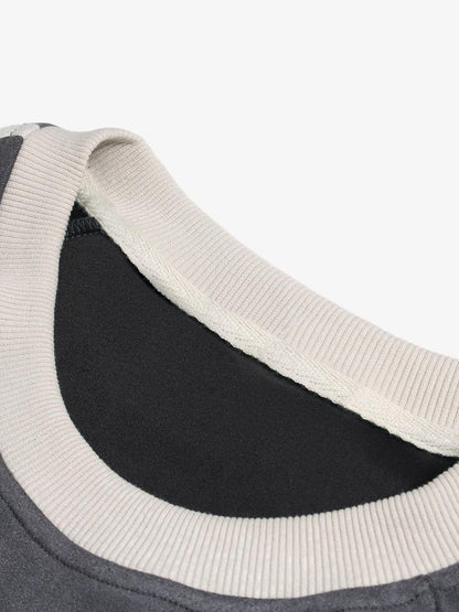 Suede Contrast Color Spliced Letter Embroidery Oversize T-shirt - 2462 SP250915KSND