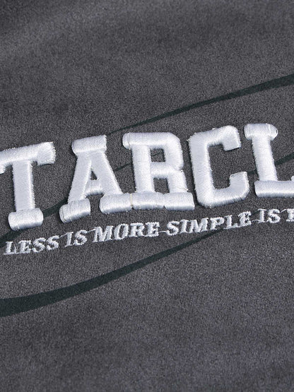 Suede Contrast Color Spliced Letter Embroidery Oversize T-shirt - 2462 SP250915KSND