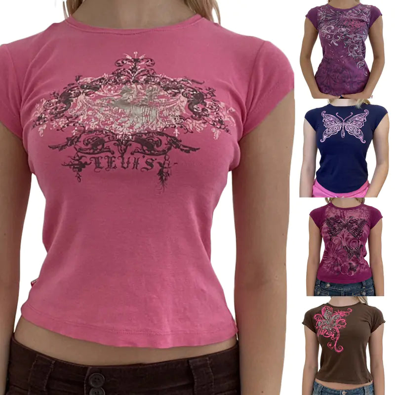 Women's Y2K Slim Fit Casual Short Sleeve T-Shirt